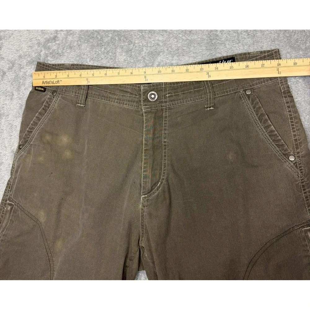 Kuhl Ramblr Shorts Mens 36x10 Green Beige Vintage Patina Dye Outdoors Hiking